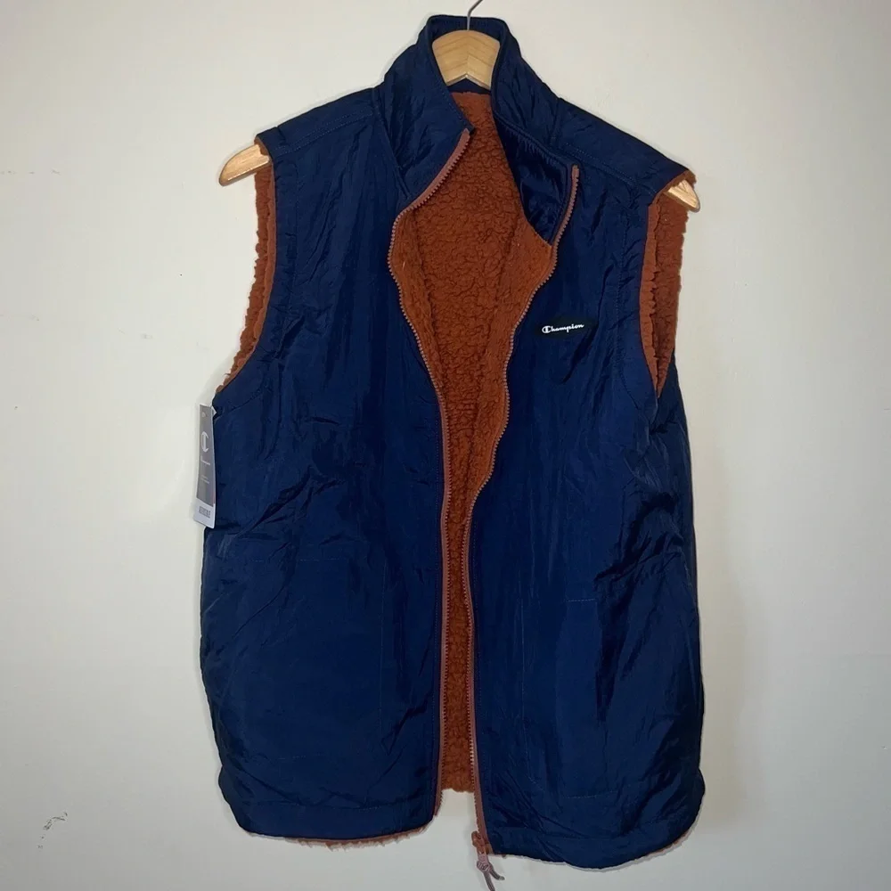 Champion AOP Reversible Deep High Pile Shearling Sherpa Vest Size Medium NWT